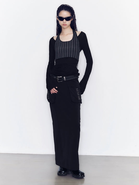 Dark Night High-Waist Pocket Dress