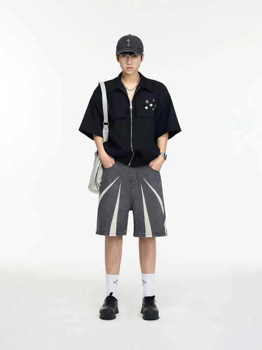 Retro lavado - Shorts de mezclilla con estampado de espinas