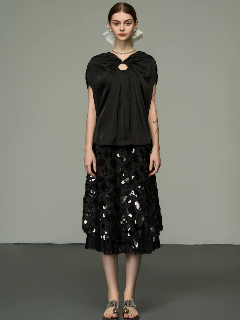 Gonna patchwork in pizzo di paillettes