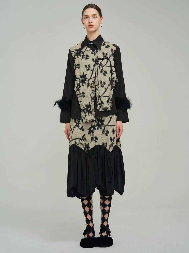 자카드 스플 라이스 반 치마