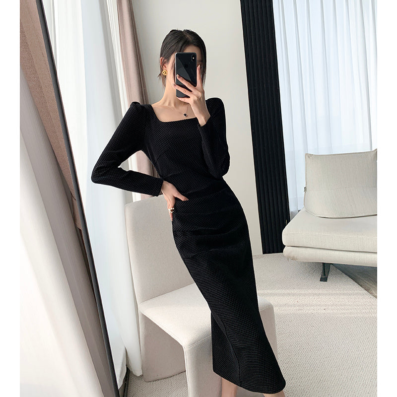 French Vel Bet Square Neck Dress-Elegant One Piece Dress Serendute French Vel Bet Square Neck Dress-Elegant One Piece Dress Serendute
