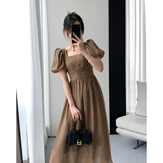 Retro French Square Neck Dress