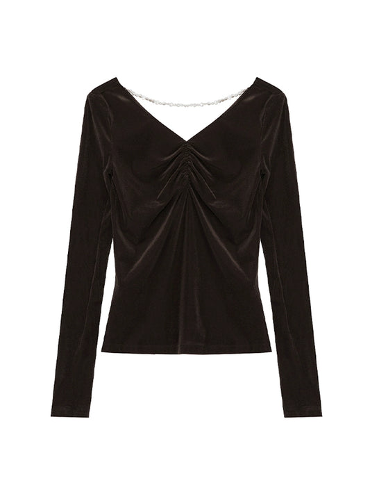 Pearl Velvet Pleated Knit Top