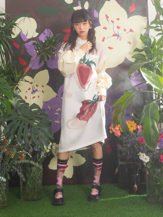 Strawberry de crema: vestido de punto de cuello redondo