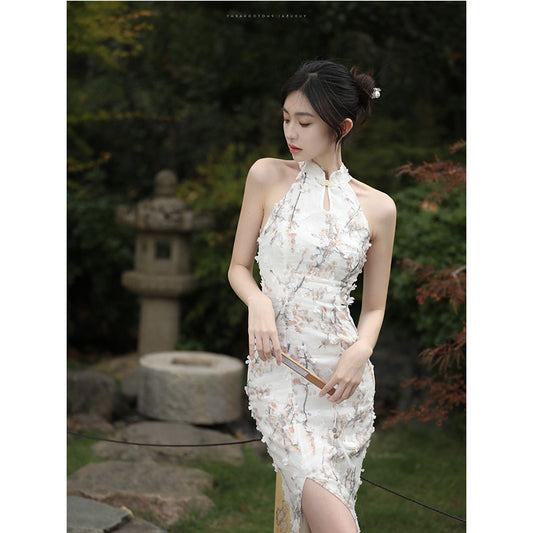 White Chiffon Qipao