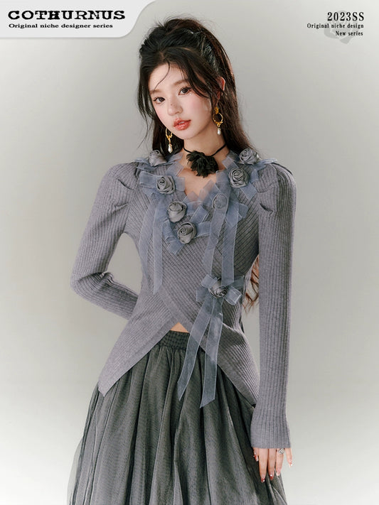 Pull rose à col en V-Neck