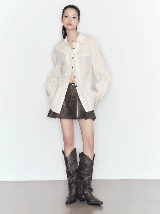 Vintage Pleated Leather Skirt