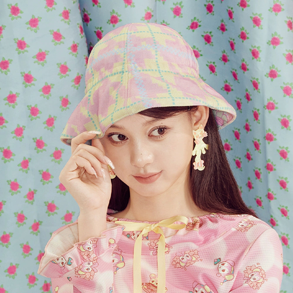 Checkered Flower Fisherman Hat