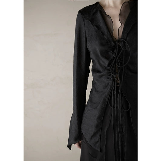 Осень шелковая плиссированная рубашка и тонкий ремень