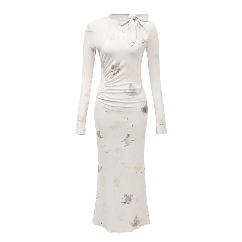Mist Butterfly Knit Dress, a knit material woven with a beautiful butterfly  pattern  Serendute