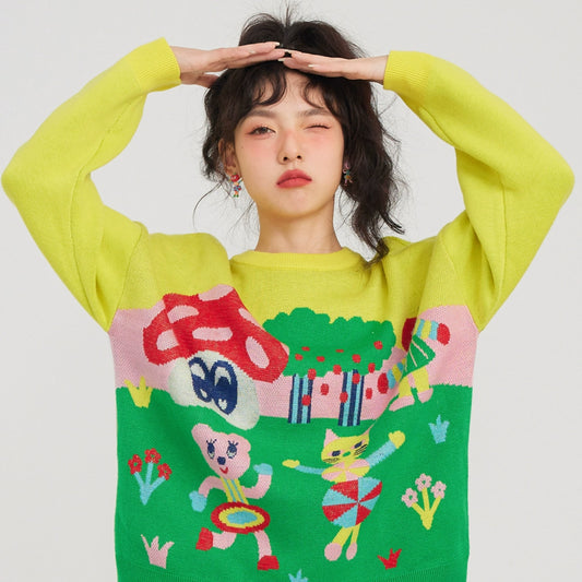 Retro Fun Girls Loose Sweater