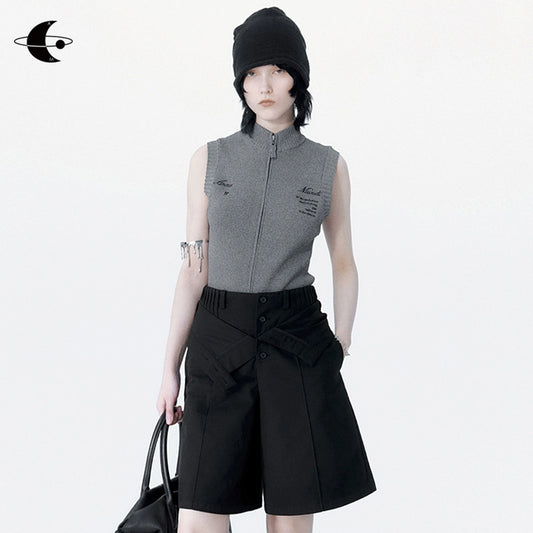 여름 높이의 목 슬림 실크 탱크 탑