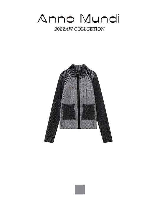 High Collar Stripe Texture Coat