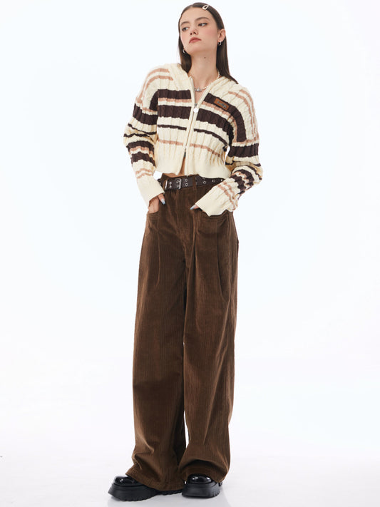 Brown Corduroy Wide Leg Pants