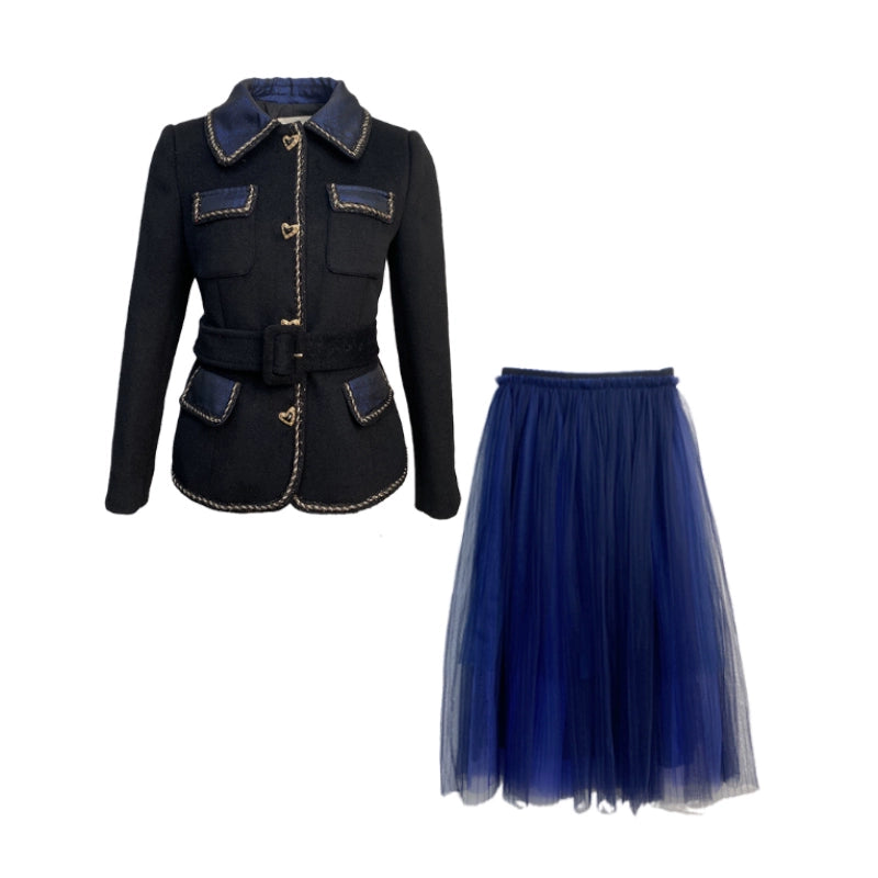 Renaissance Dream: Wool Coat & Enchanted Mesh Skirt Duo