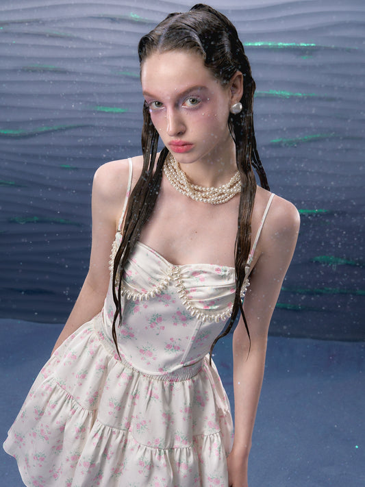 Pink Floral Corset Skirt Set