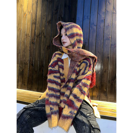 Rayas en contraste - Suéter tipo cárdigan con cuello en V