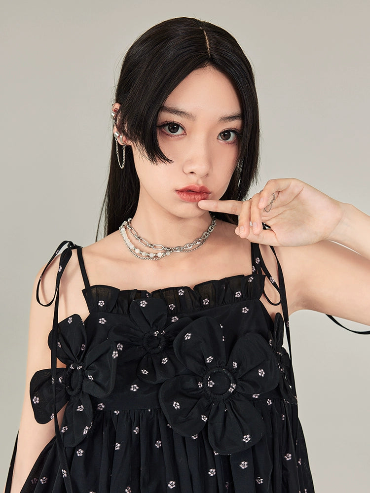 زهرة Sling -Blowback Tie A -line Skirt