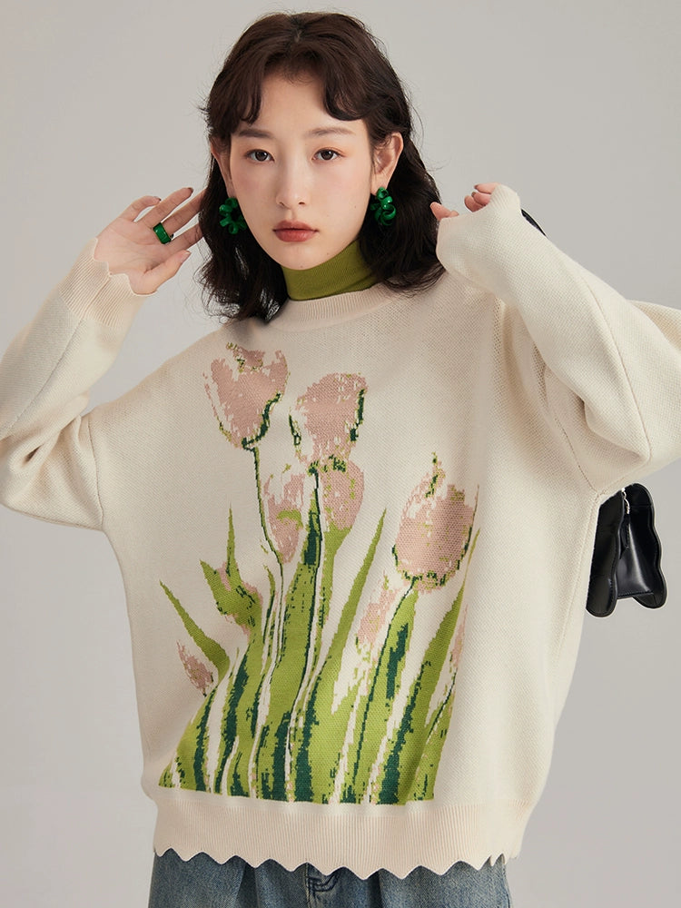 Suéter romántico de otoño de tulipis suave