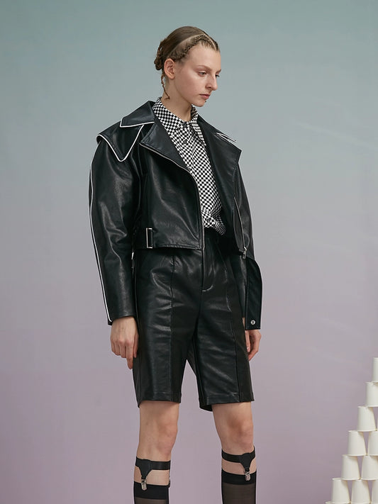 شورتات جلدية - سراويل كابريس واسعة الساق