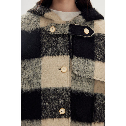 معطف طويل من الصوف الطويل المنقوش