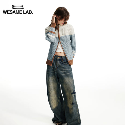 가을과 겨울 고급 스탠딩 목 대비 꼬인 꽃 지퍼 가디건 슬림 한 스웨터 코트 여성