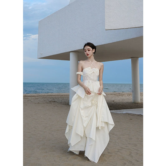 Vestido irregular de hadas beige