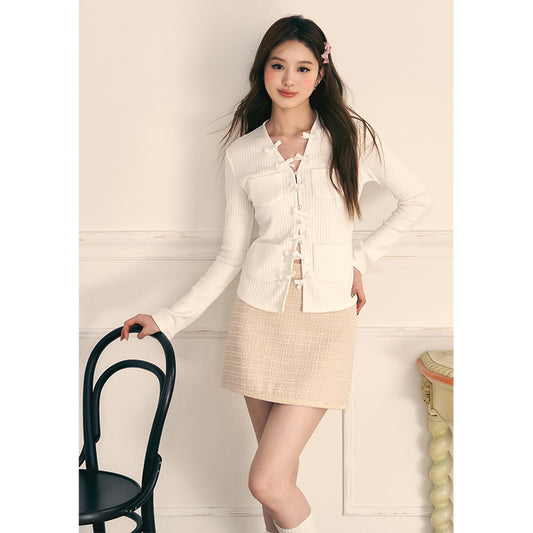 Beige Cardigan Knitted Coat