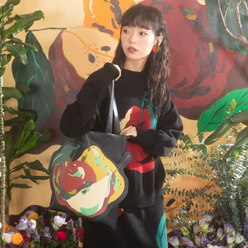 Impression de fruits: sac fourre-tout de banlieue noir