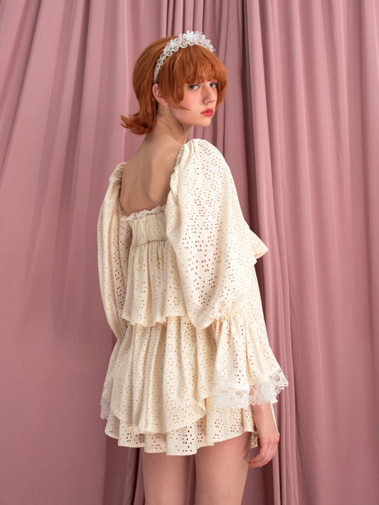 LYCHEE Set - White Hollow Knit Top & Skirt Duo