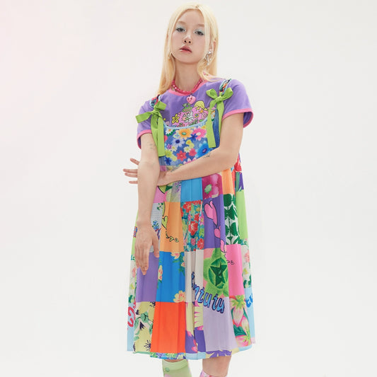 Patchwork Denim Bow Dress