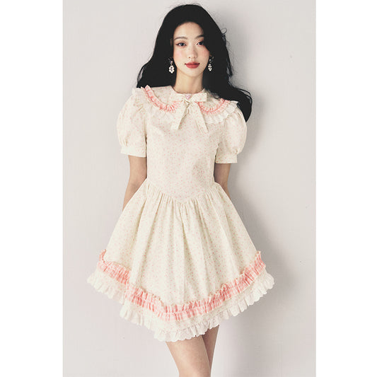 Fragmented Flower Doll Neck Dress