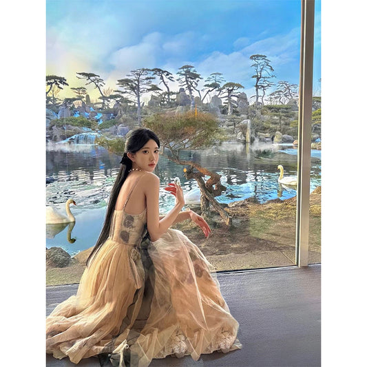 3D Flower Mesh Princess Dress