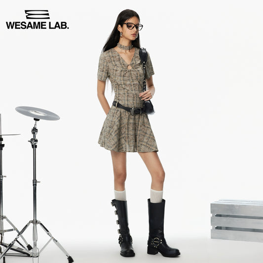 오리지널 디자인 격자 무늬 프릴 드레스