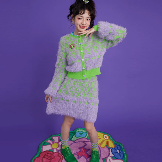 Diamond Plaid Cardigan Set