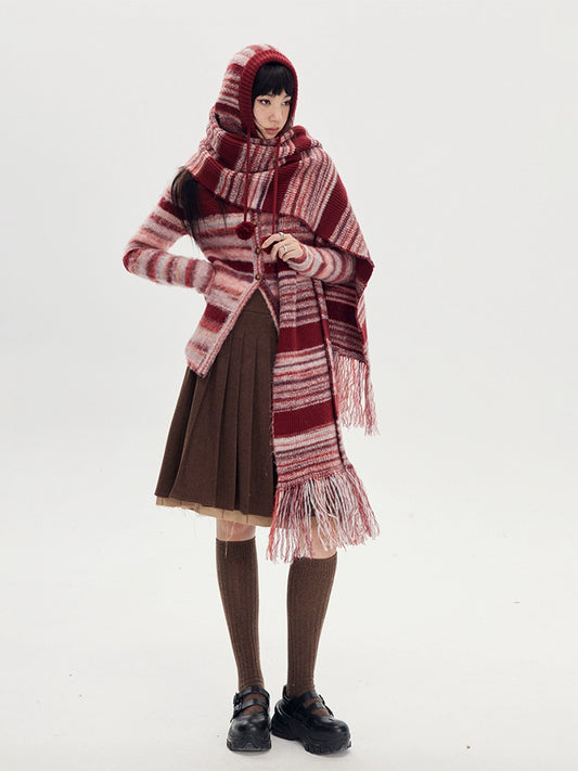 شريط عتيق -قبعة متشابكة ومجموعة وشاح