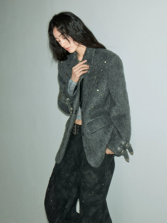 برشام رمادي طويل -معطف من الصوف