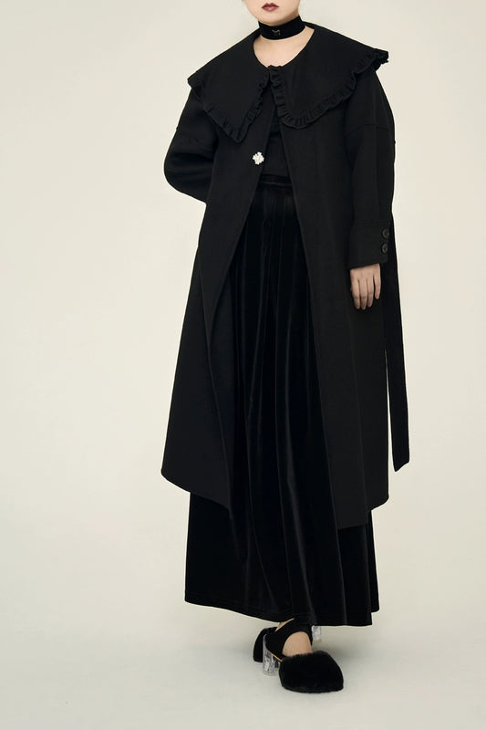 검은 모직 벨트 재킷