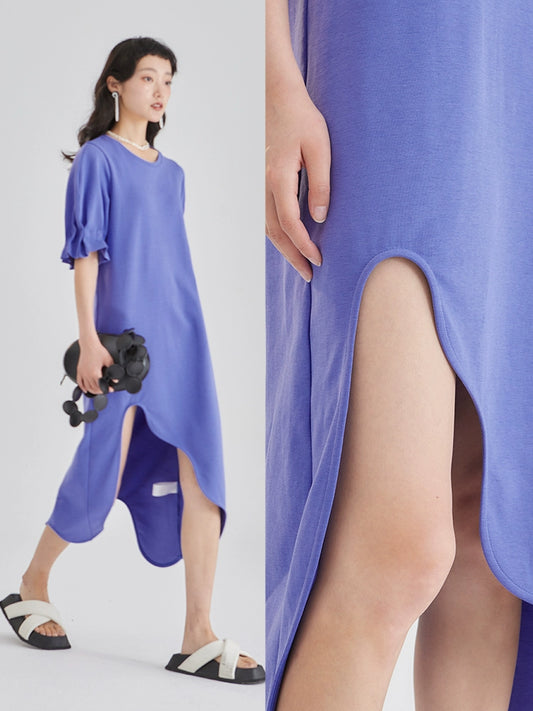 Vestido irregular de manga de burbujas de orejas