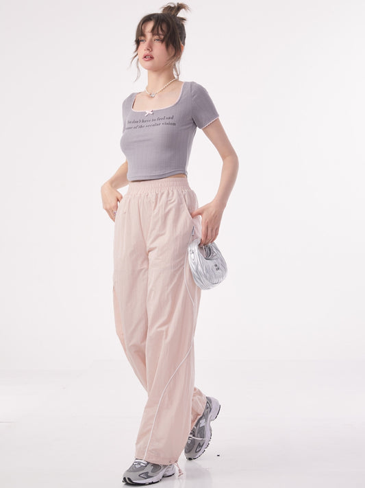 Slim Pink Wide Leg Sports Pants