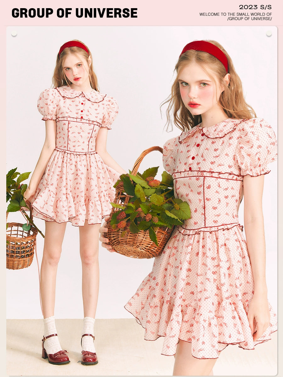 Pomegranate Radiance - Doll Collar Red Print Dress | ワンピース・ドレス – Serendute