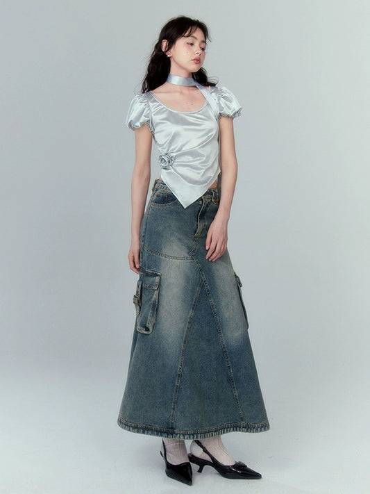 زهرة برعم الأكمام -ساتان ساتين t