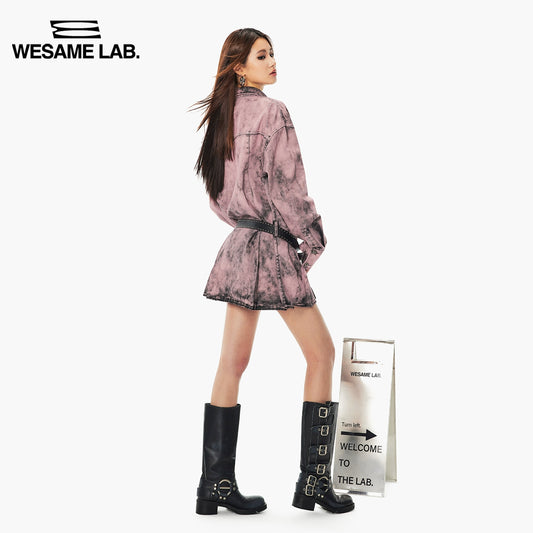 오리지널 디자인 더티 핑크 워시 느슨한 피팅 작업 셔츠 드레스