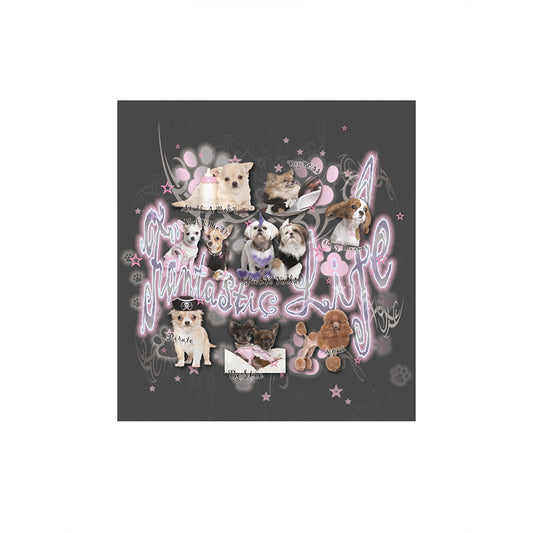 Dog Print Contrast Loose Fit T-shirt