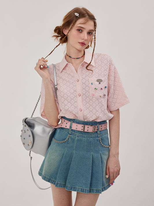 Texture Sense Short Pink Diamond Shirt - New Design