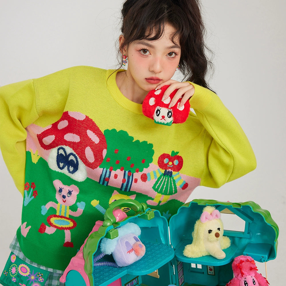 Retro Fun Girls Loose Sweater