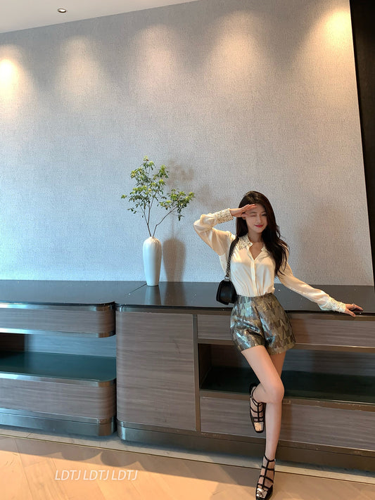 Silk Celeb Shirt & Silver Pants