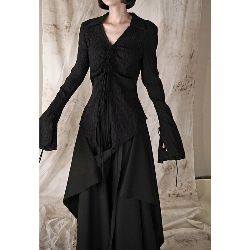 قميص أسود من الدانتيل الفرنسي: الخريف