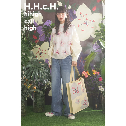 Sac fourre-tout jaune crème à imprimé Sakura