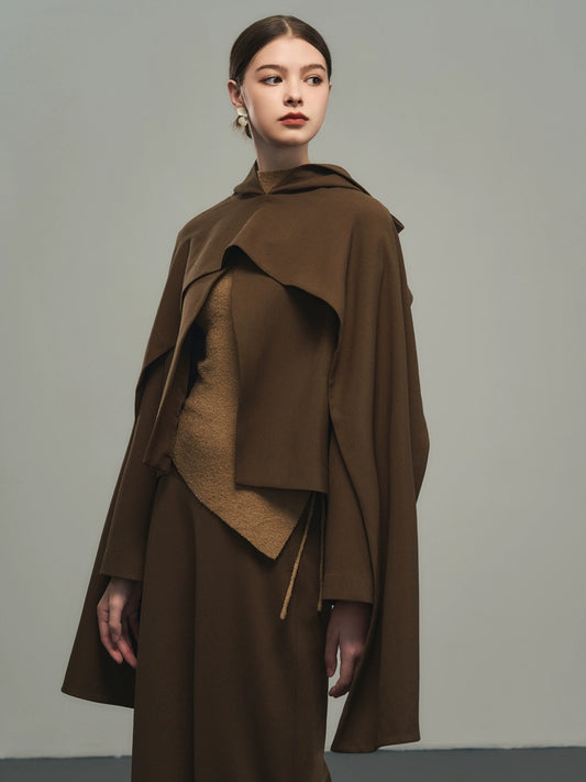 갈색 후드 스카프 숄